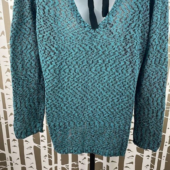 Teal & Black Tie Back Sweater Plus sz 1 - Picture 8 of 11